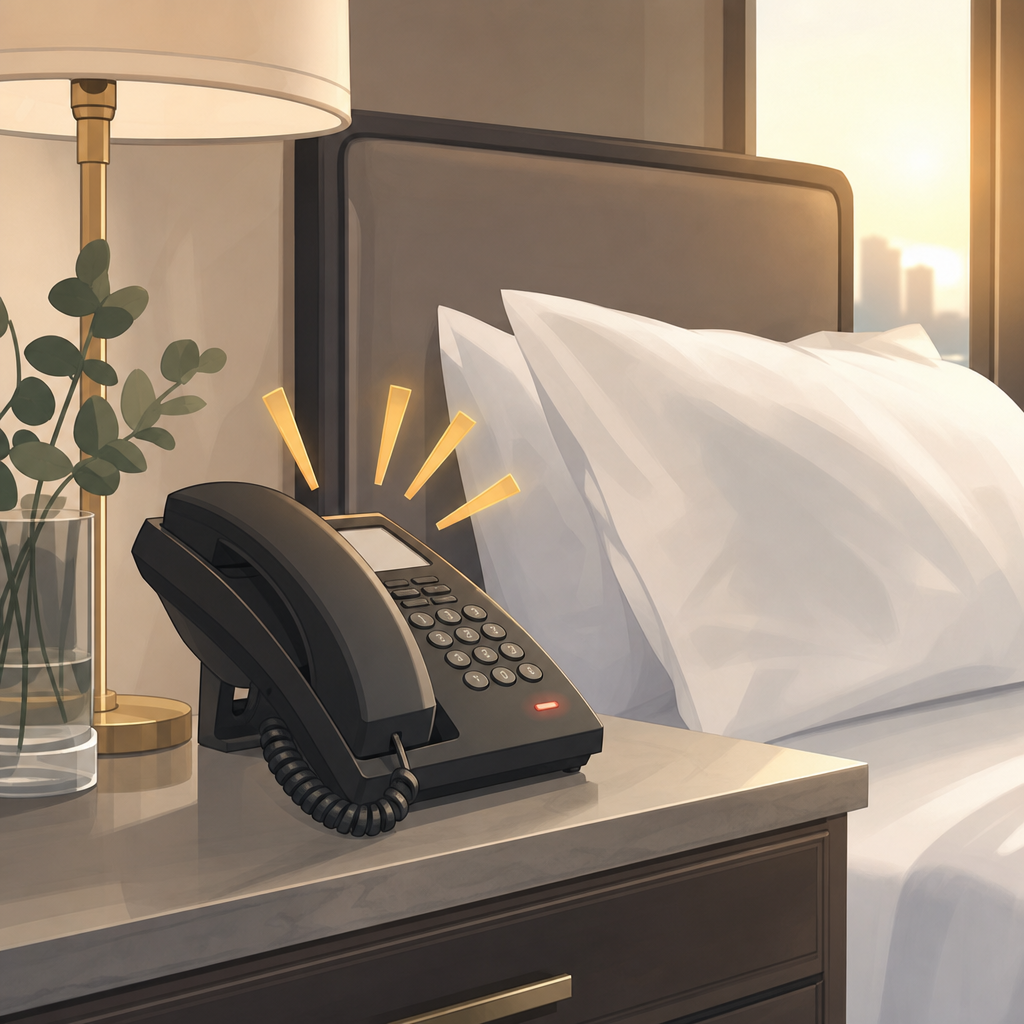 Illustration of a hotel bedside wake-up call